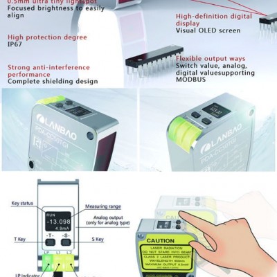 Lanbao 12-24v sensor de distancia Sensing Distance 85mm Laser Displacement Sensor