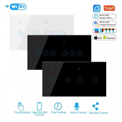 WiFi Smart Switch 4/5/6 gang Glass Touch Panel Wall Switch Wireless Control WiFi Wall Switch Tuya/eW