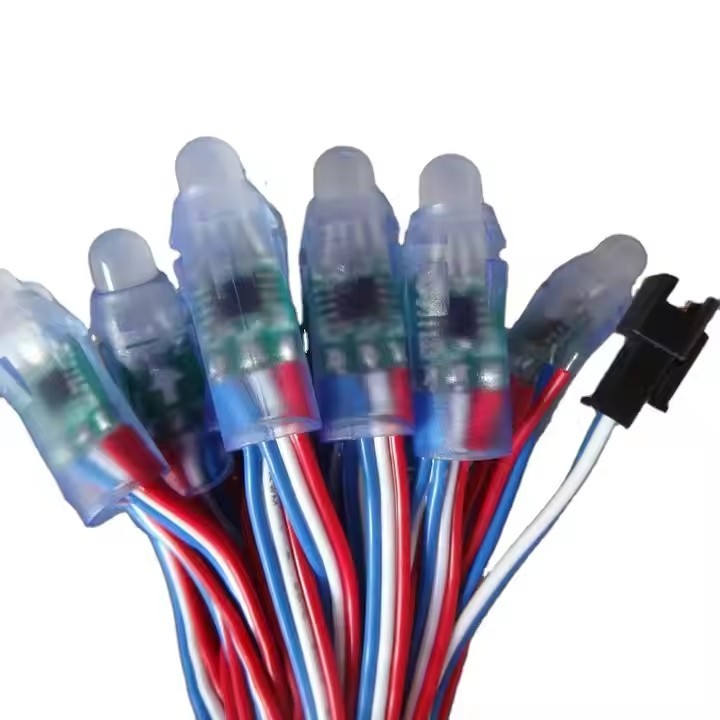 18awg color wire DC5V-12V IP68 100LEDS round shape 1903 WS2811 LED pixel string / 3