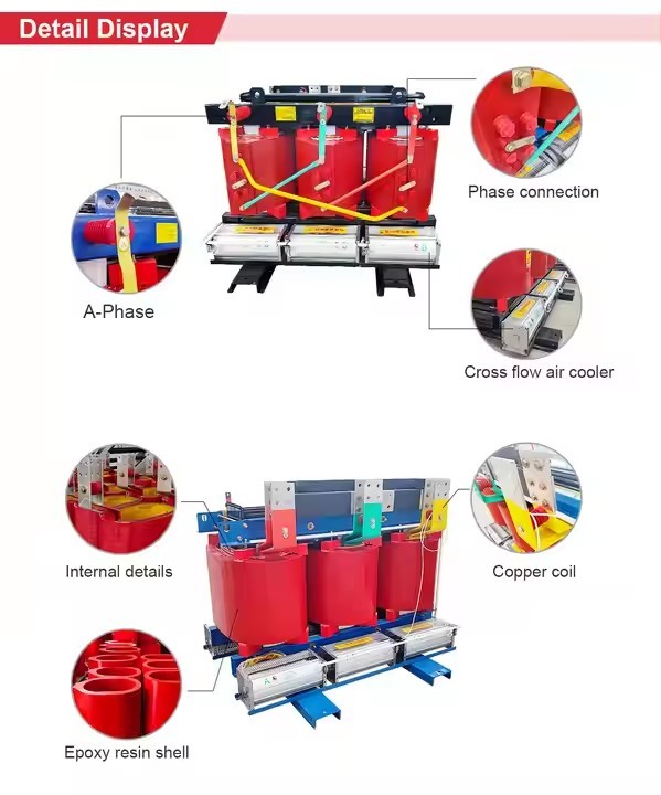 Indoor Low Loss JZP Three-Phase Dry-Type 800kVA Dyn11 Transformers 100kVA 200kVA 1000kVA / 3