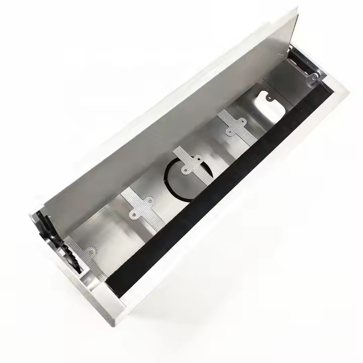 Double Open Office Desk Wire Cable Furniture Power Grommet Box Aluminum Alloy with Wall Socket Hole  / 2