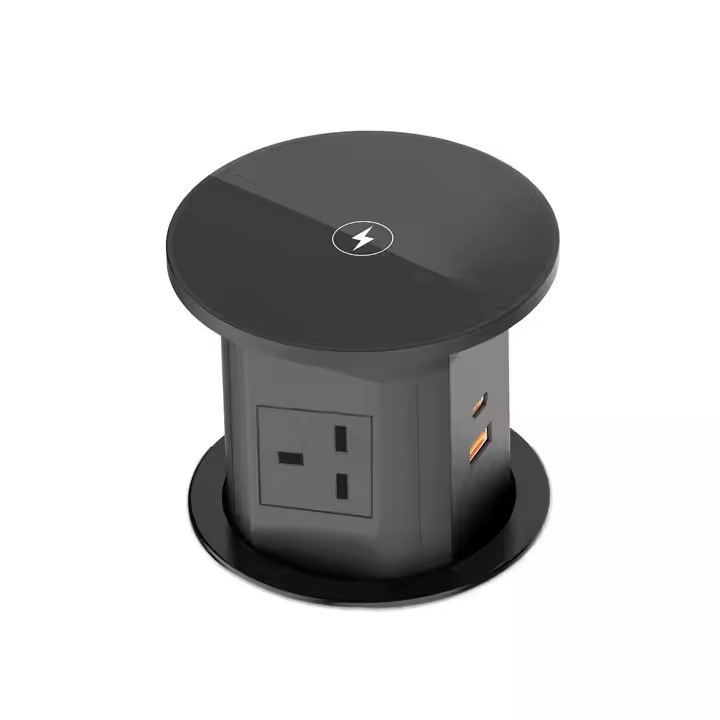 UK/EU Plug Hidden Pop Up Kitchen Power Socket with PD20W Type-C Top 15W Wireless Charging Desk Outle / 3