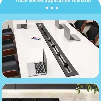 Aluminum Wall Track Socket Movable Modular Power Rail Plug System With Blue and Red Light Socket Tra