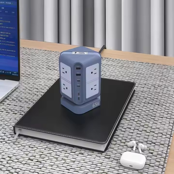 New Style 65W Desktop Extension Tower Socket 8 Way Outlet Surge Protector Vertical Power Strip with  / 3