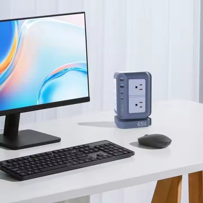 New Style 65W Desktop Extension Tower Socket 8 Way Outlet Surge Protector Vertical Power Strip with