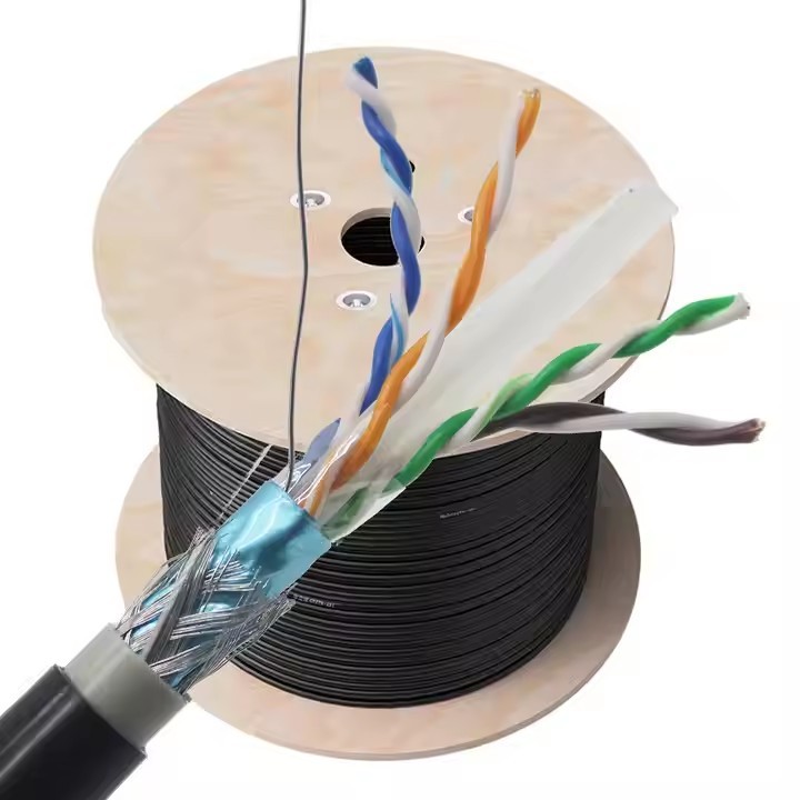 China Factory Solid copper Bare copper 1000ft black stp cat6A sftp cat6 cable outdoor 305M 23AWG net / 3