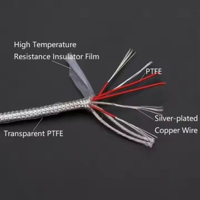 PT100 Compensation Wire 2 3 4 6 Cores PTFE Insulator Silver Plated Copper Shield Signal Line Thermal